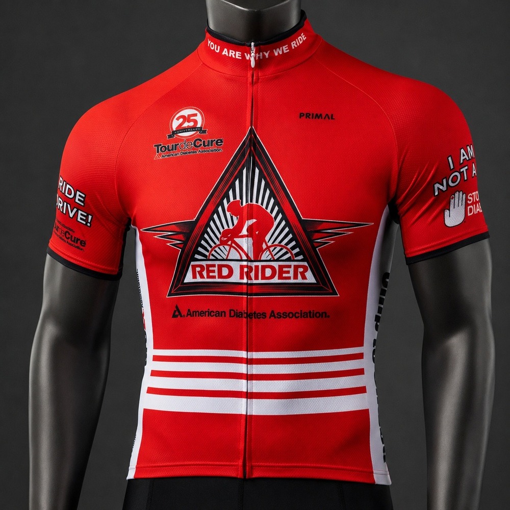 Primal Mens Red Rider Tour de Cure Cycling Jersey Red 25th Anniversary Size M